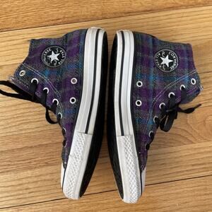 Converse Chuck Taylor All Star Kids High Top Purple Plaid Junior Size 3 - BP